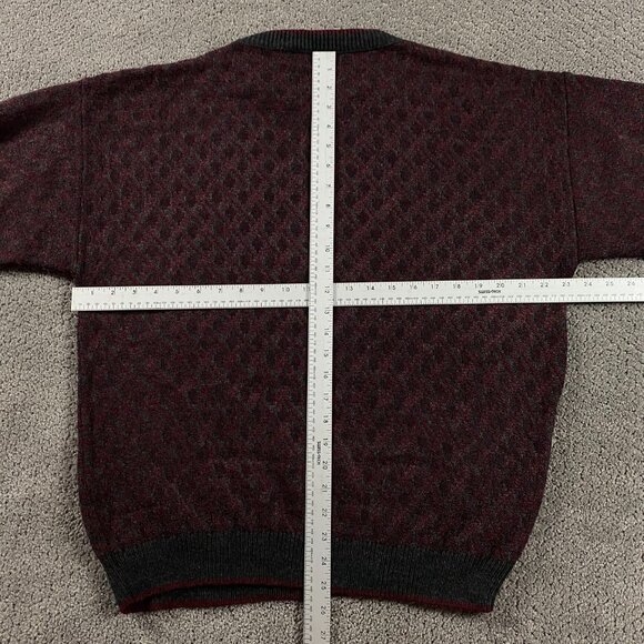 Vintage Jantzen Sweater Men's Medium Burgundy Gray Grunge Grandpa Dad Crewneck - Picture 7 of 9